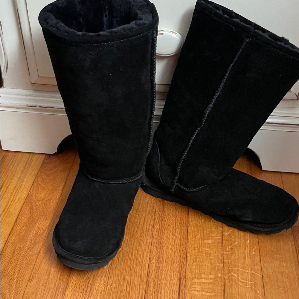 BearPaw Black Suede Knee-High Cozy Boots